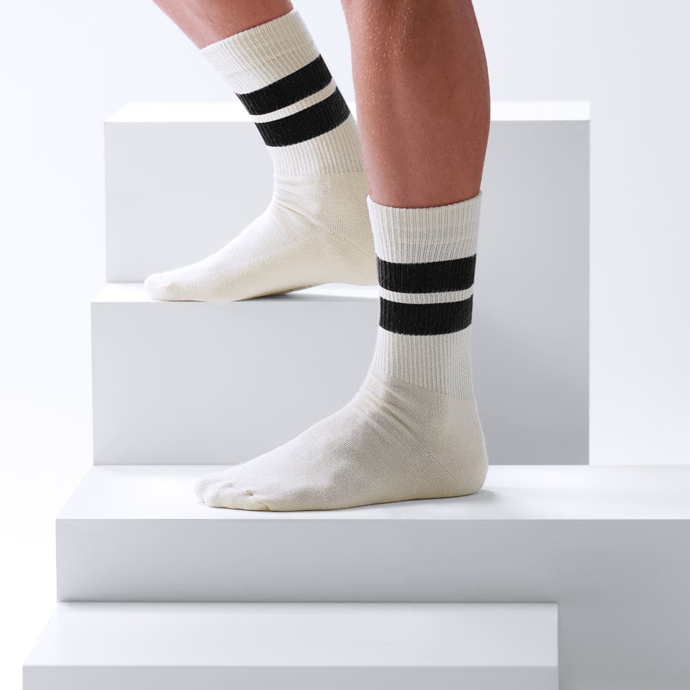hover: DryFeel | 6-Pack | 4 Antique White, 2 Light Grey Striped Cotton Tennis Socks hover: DryFeel | 6-Pack | 4 Antique White, 2 Light Grey Striped Cotton Tennis Socks