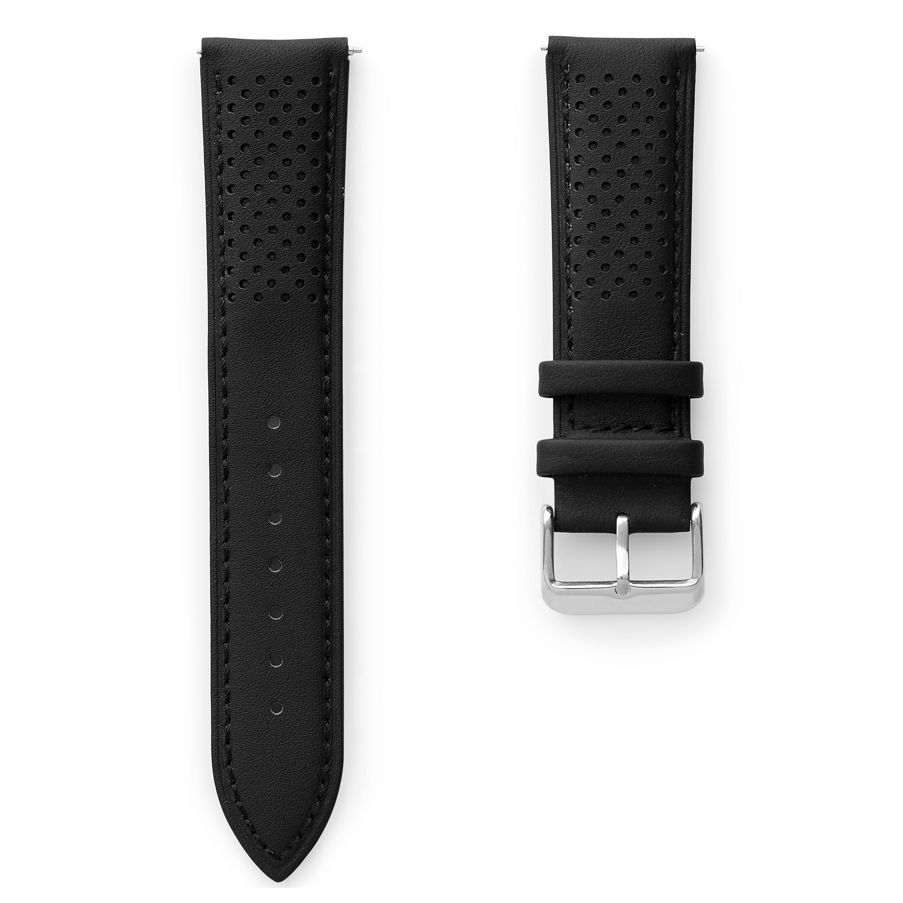 22mm Classic black leather racing watch strap with quick release 22mm Classic black leather racing watch strap with quick release