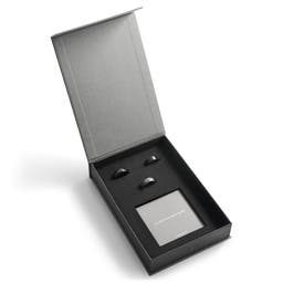 A Caixa Presente Premium para Anéis para Homem | Aço Damasco Cirúrgico Preto e Cerâmica