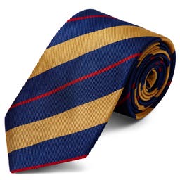 Wide Navy Blue, Gold & Red Striped Silk Tie