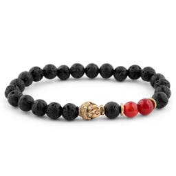 Black Lava Rock & Red Agate Buddha Bracelet