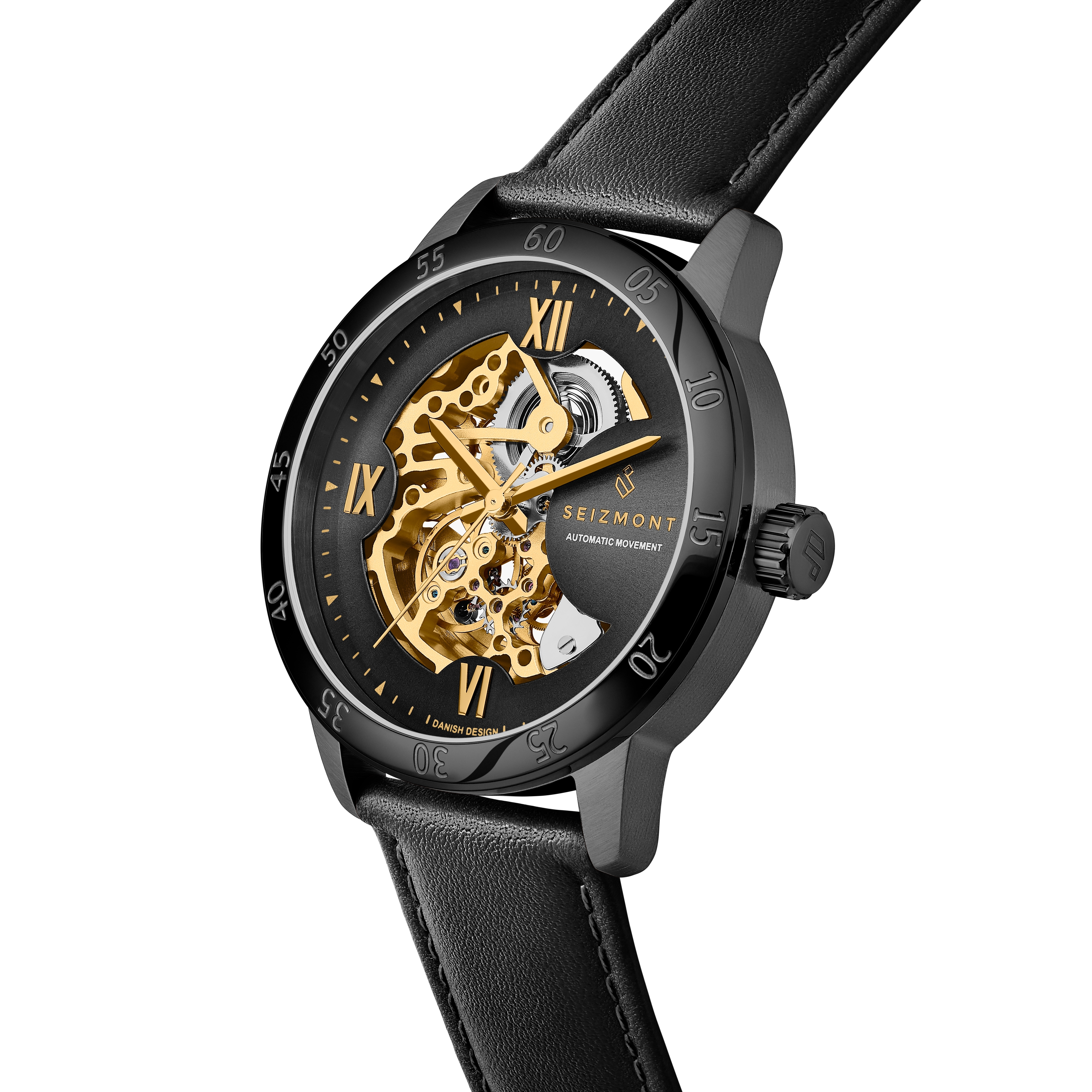 Dante II | Ceas auriu cu decupaj, cadran negru și curea din piele - 5