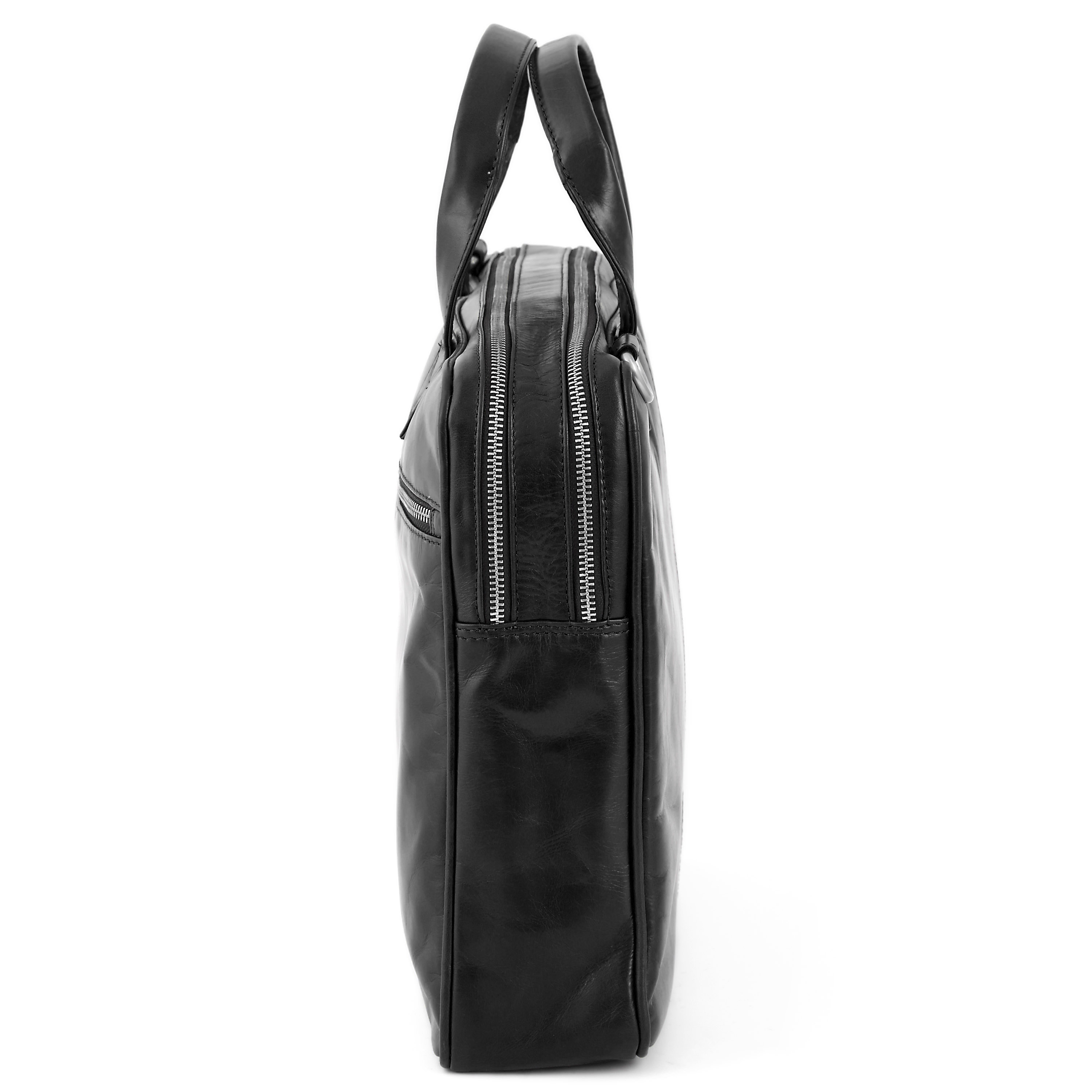 Jasper | Black Double Zip Leather Computer Bag - 5