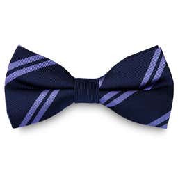 Pastel Blue Twin Stripe Navy Silk Pre-Tied Bow Tie