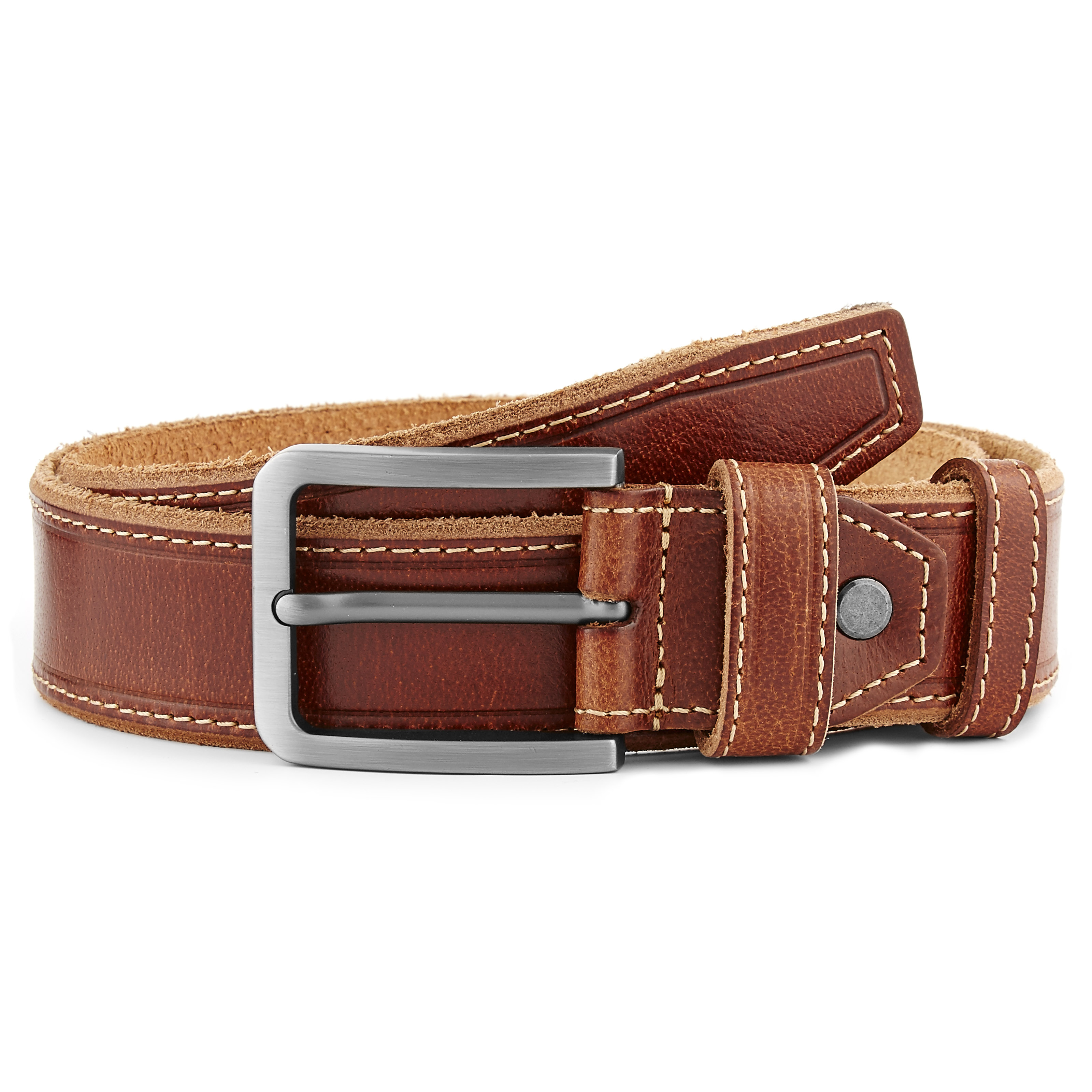 Le Camp brown leather belt contrast stitching