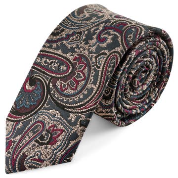 Hodvábna kravata so vzorom paisley v tmavomodrej a tmavozelenej farbe | 6 cm Hodvábna kravata so vzorom paisley v tmavomodrej a tmavozelenej farbe | 6 cm