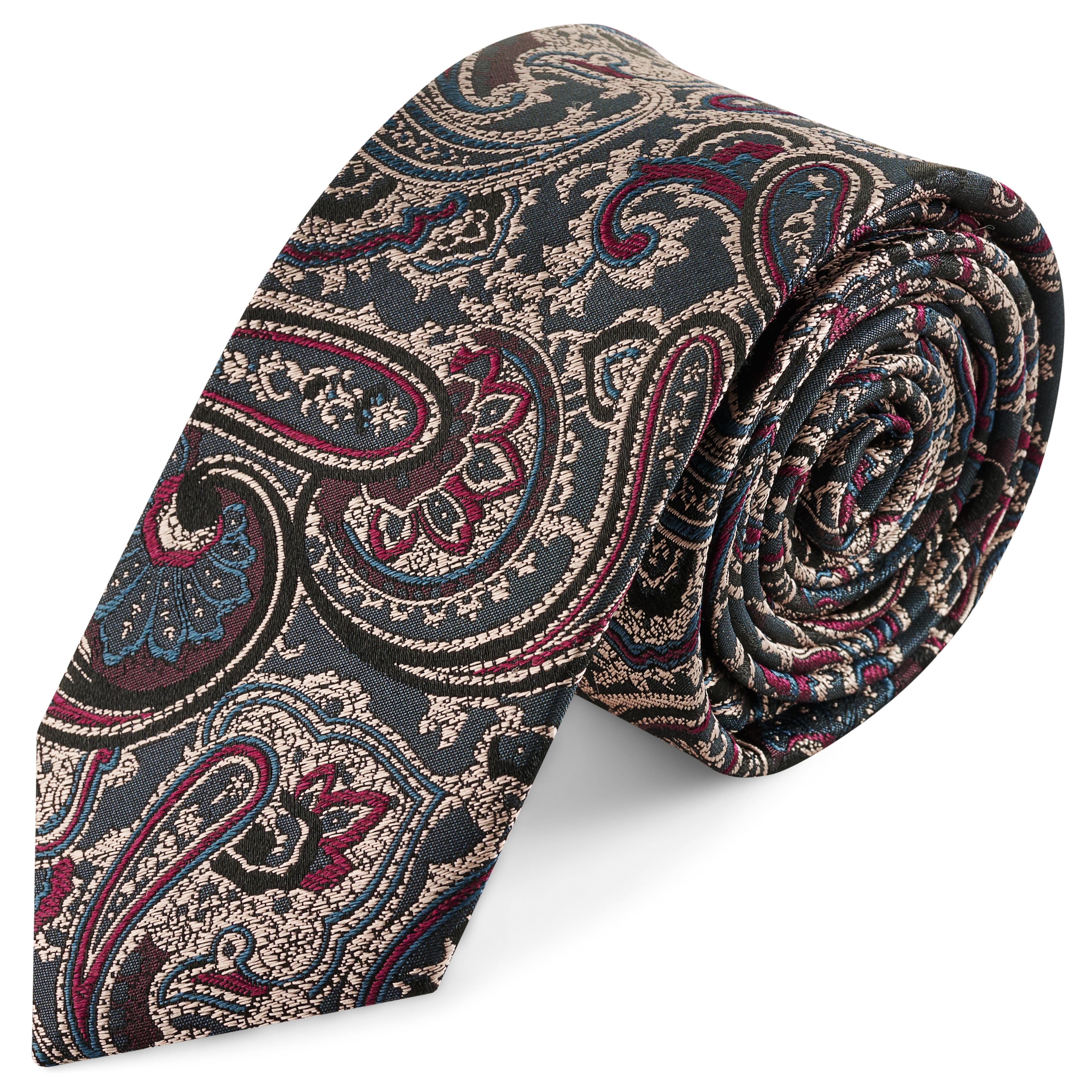 Hodvábna kravata so vzorom paisley v tmavomodrej a tmavozelenej farbe | 6 cm Hodvábna kravata so vzorom paisley v tmavomodrej a tmavozelenej farbe | 6 cm