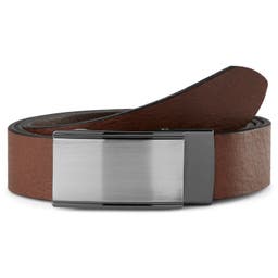 Cinturón de cuero marrón oscuro con cierre automático y hebilla sólida