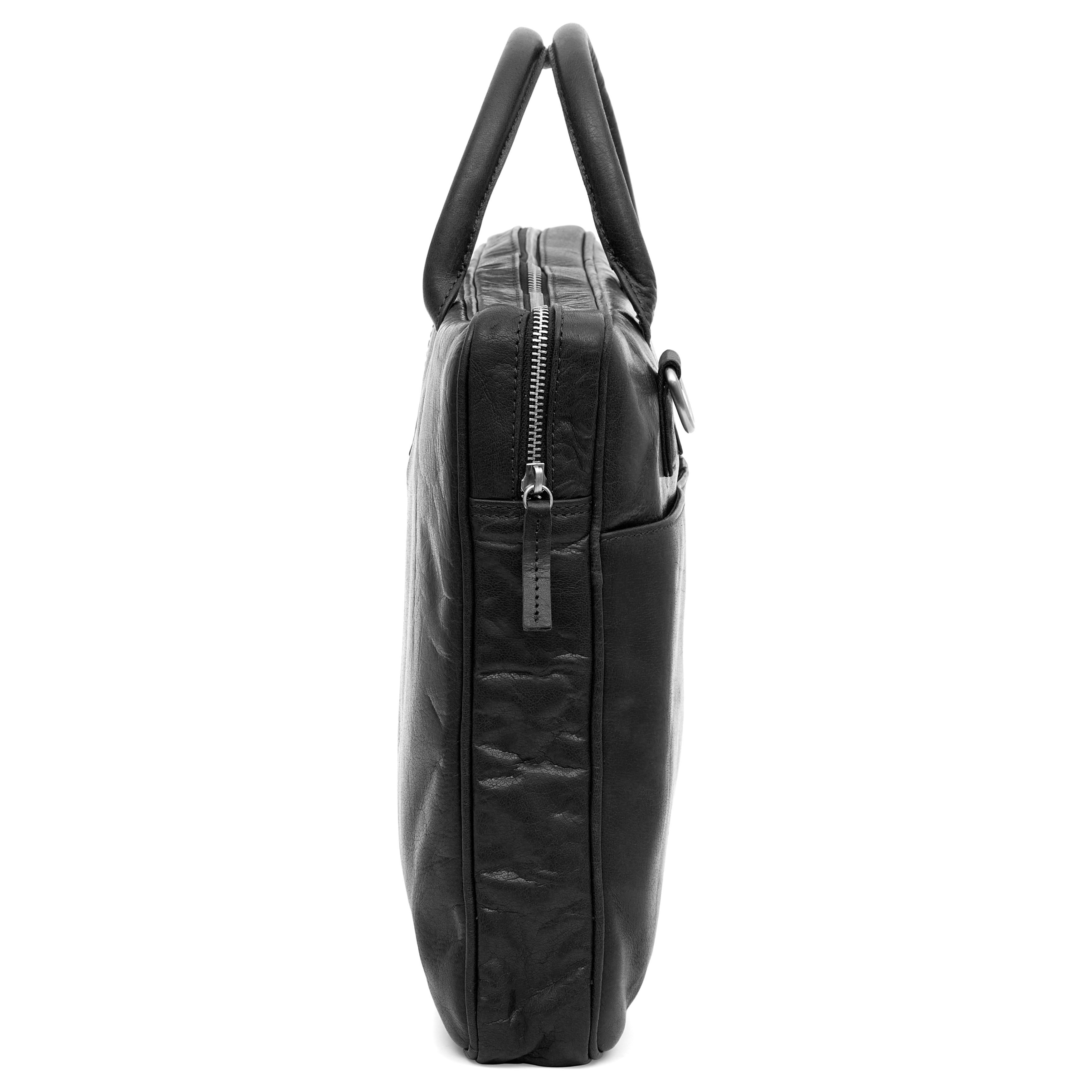 Montreal Dunne 15" Executive Zwarte Leren Tas - 4