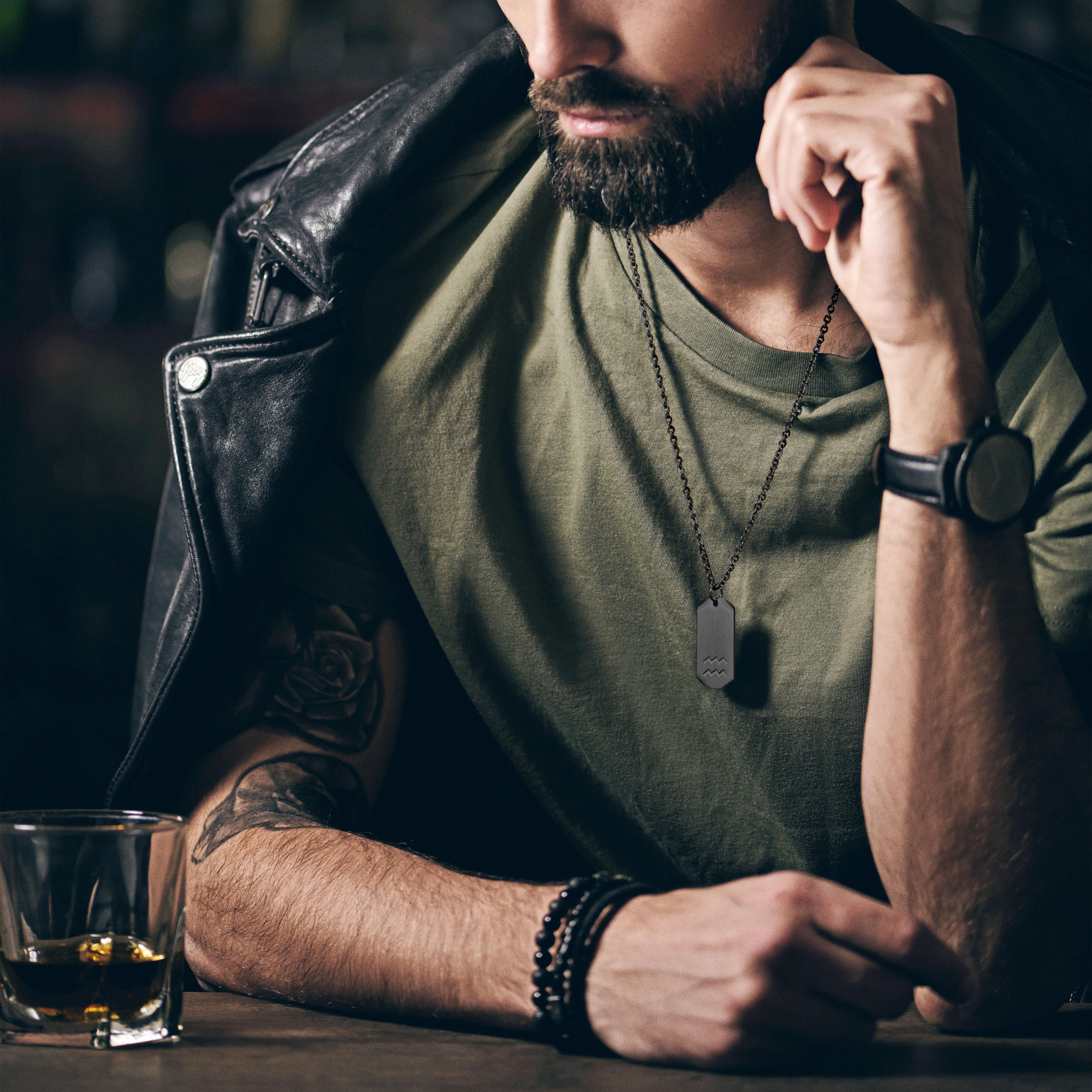 Aquarius Zodiac Gunmetal Steel Necklace - 4