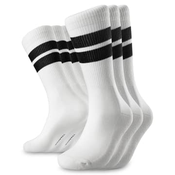 TrueFeel | Lot de 3 paires de chaussettes de tennis en coton blanc à rayures noires TrueFeel | Lot de 3 paires de chaussettes de tennis en coton blanc à rayures noires
