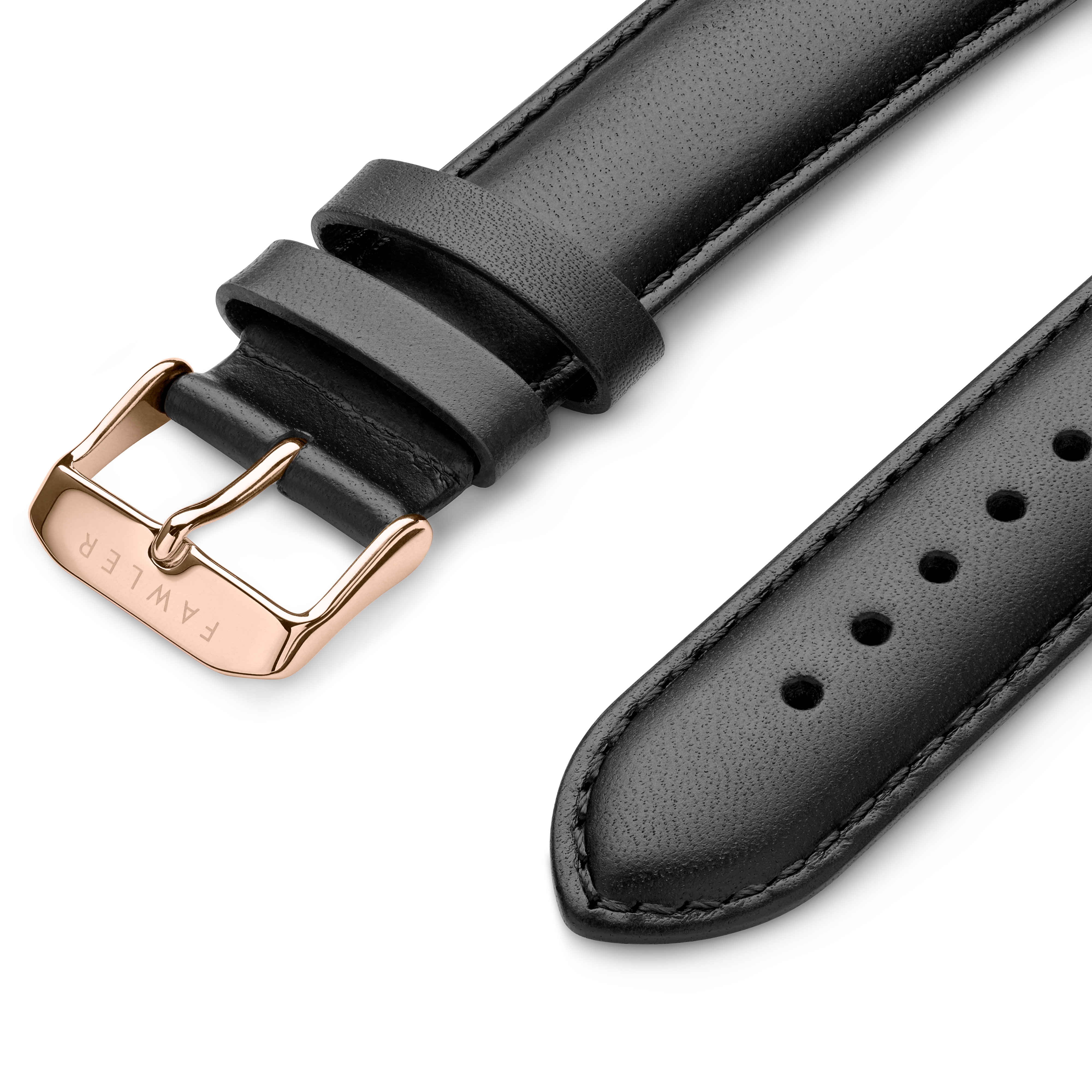 Correa para reloj de cuero negro con hebilla en tono oro rosa de 22 mm - 2