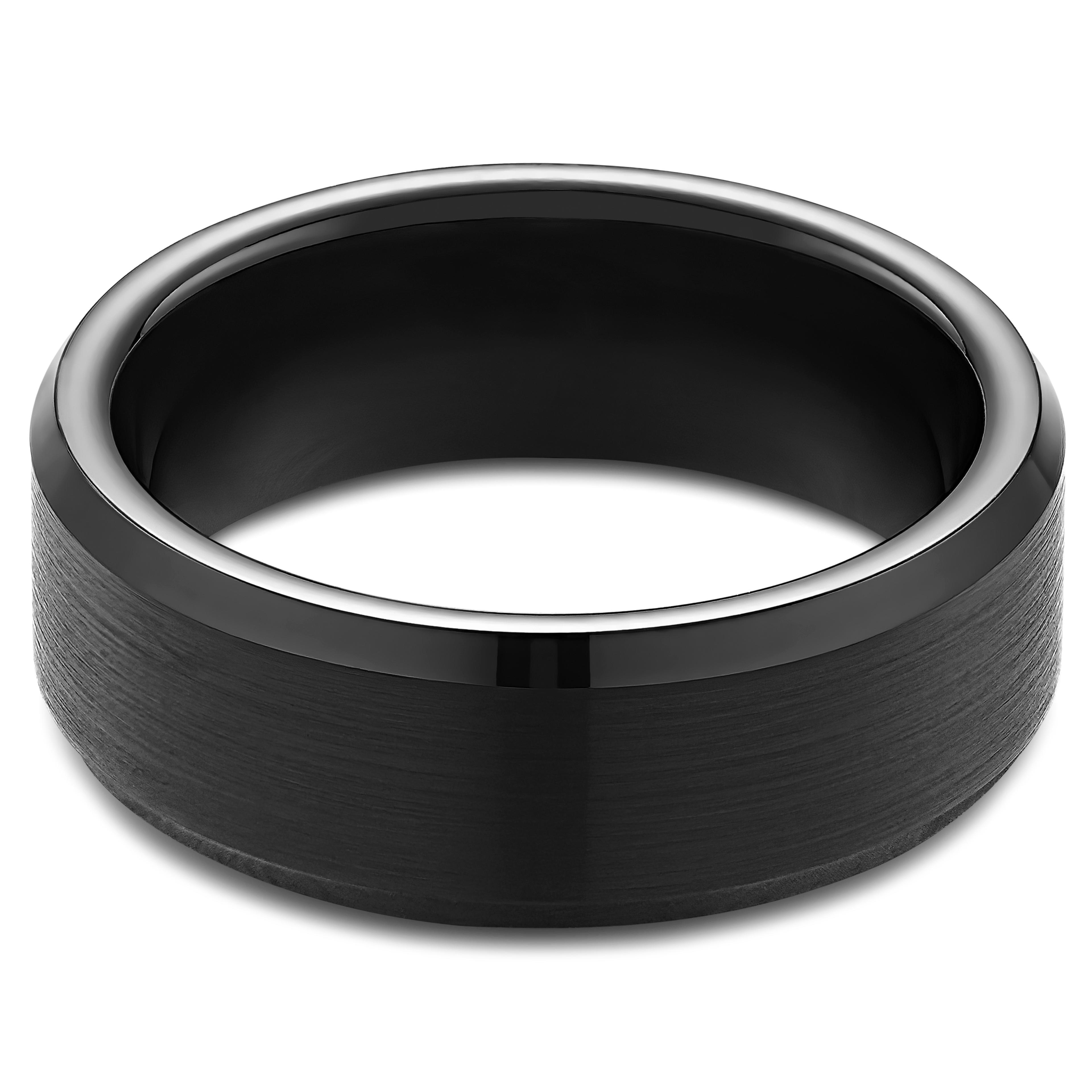 Terra 8 Mm Zwarte Wolfraam Ring Met Afgeschuinde Rand Op Voorraad Terra 8 Mm Zwarte Wolfraam Ring Met Afgeschuinde Rand Op Voorraad