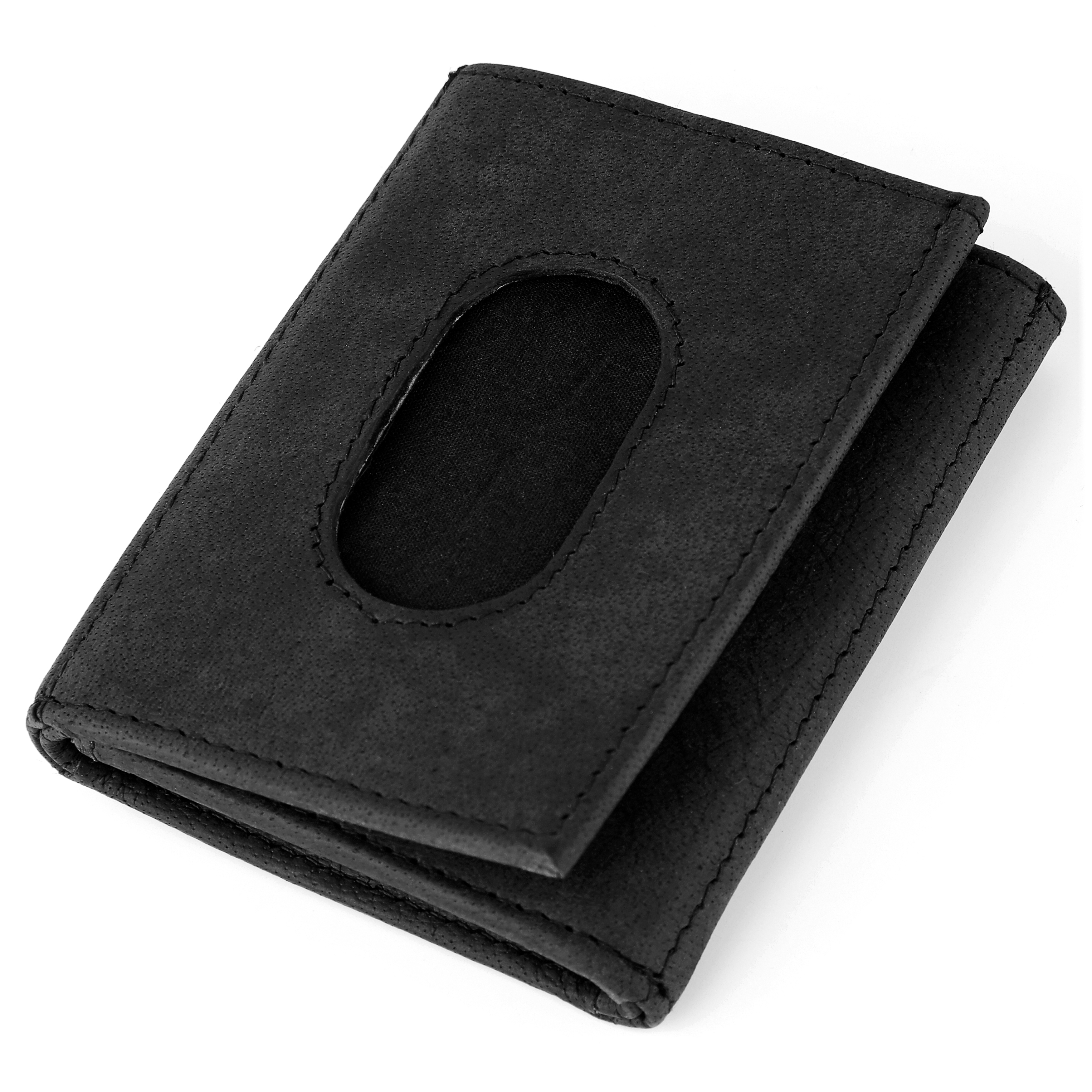 Oxford majhna črna trikrat zložena usnjena denarnica - 5