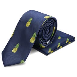 Double-Sided Pocket Square and Necktie Set With Pineapples