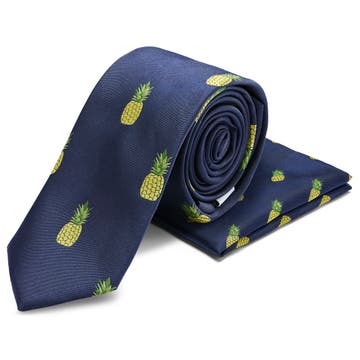 Set met Dubbelzijdige Pochet en Stropdas met Ananassen Set met Dubbelzijdige Pochet en Stropdas met Ananassen