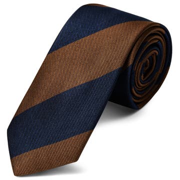 Navy Blue & Brown Bold Diagonal Striped Silk Tie Navy Blue & Brown Bold Diagonal Striped Silk Tie