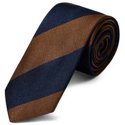 Navy Blue & Brown Bold Diagonal Striped Silk Tie