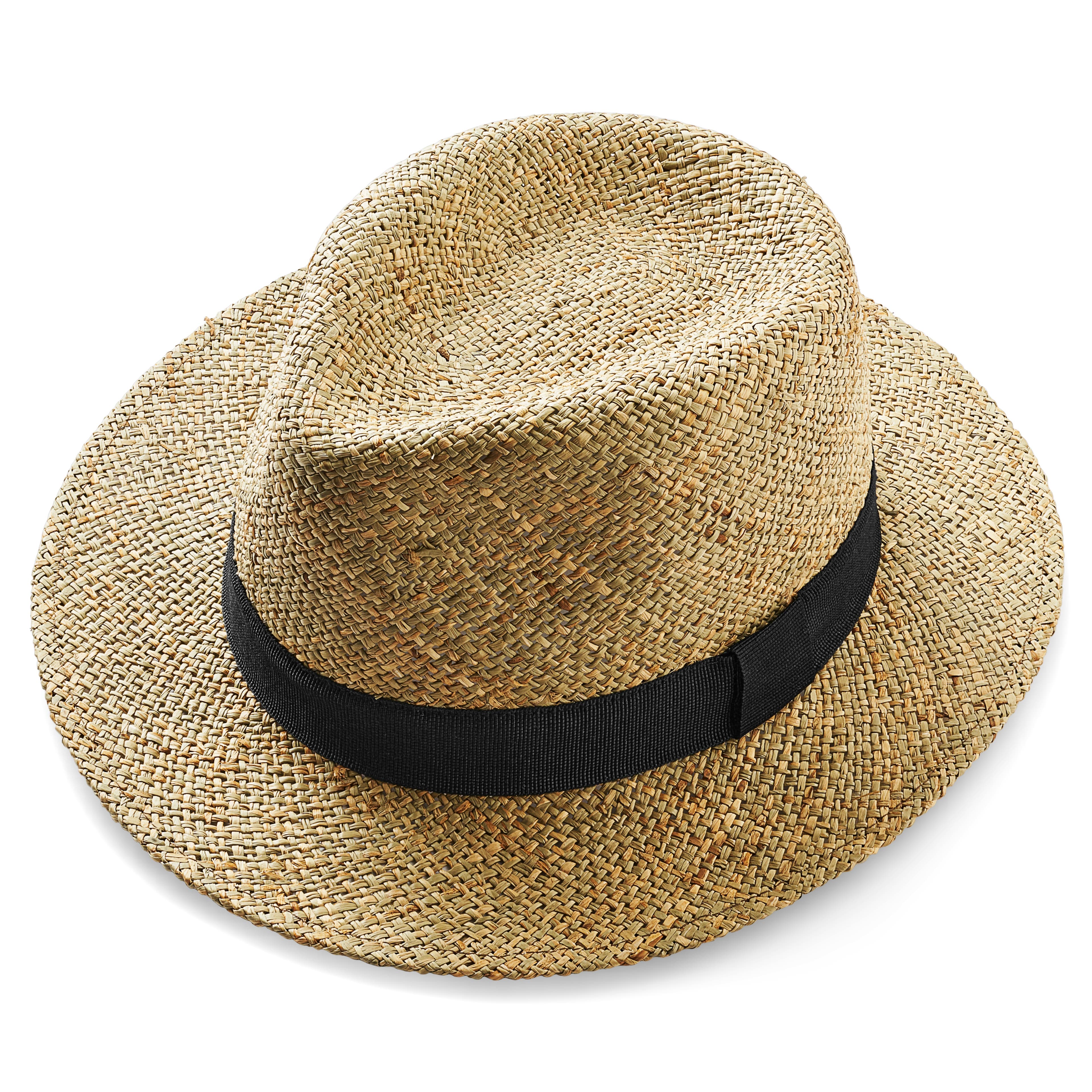 Prírodný slamený panamský klobúk s čiernou stuhou