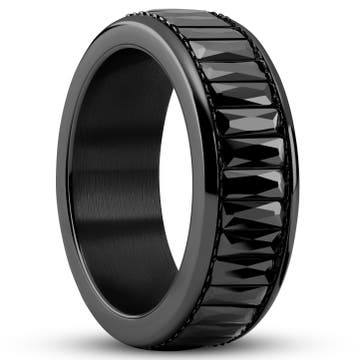 Enthumema | Fekete rozsdamentes acél Fidget gyűrű, fekete cirkóniumkővel - 8 mm