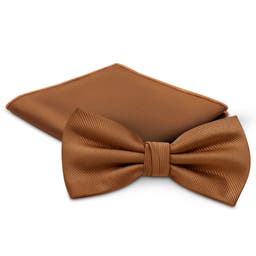 Cognac Pre-Tied Bow Tie and Pocket Square Set