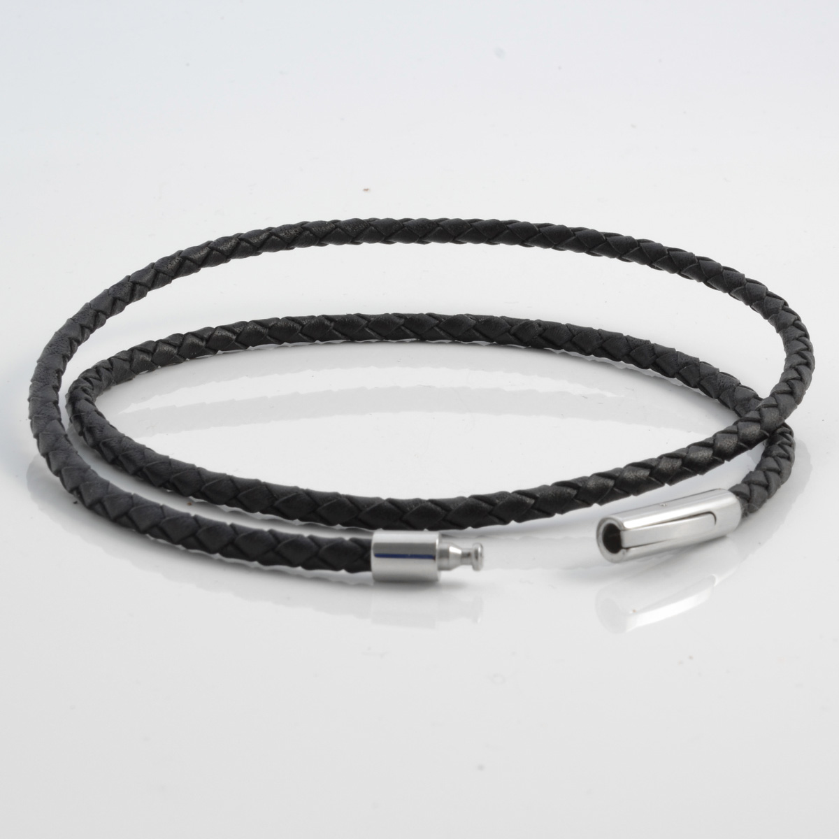 Svart Tunt Långt Flätat Läderarmband - 3