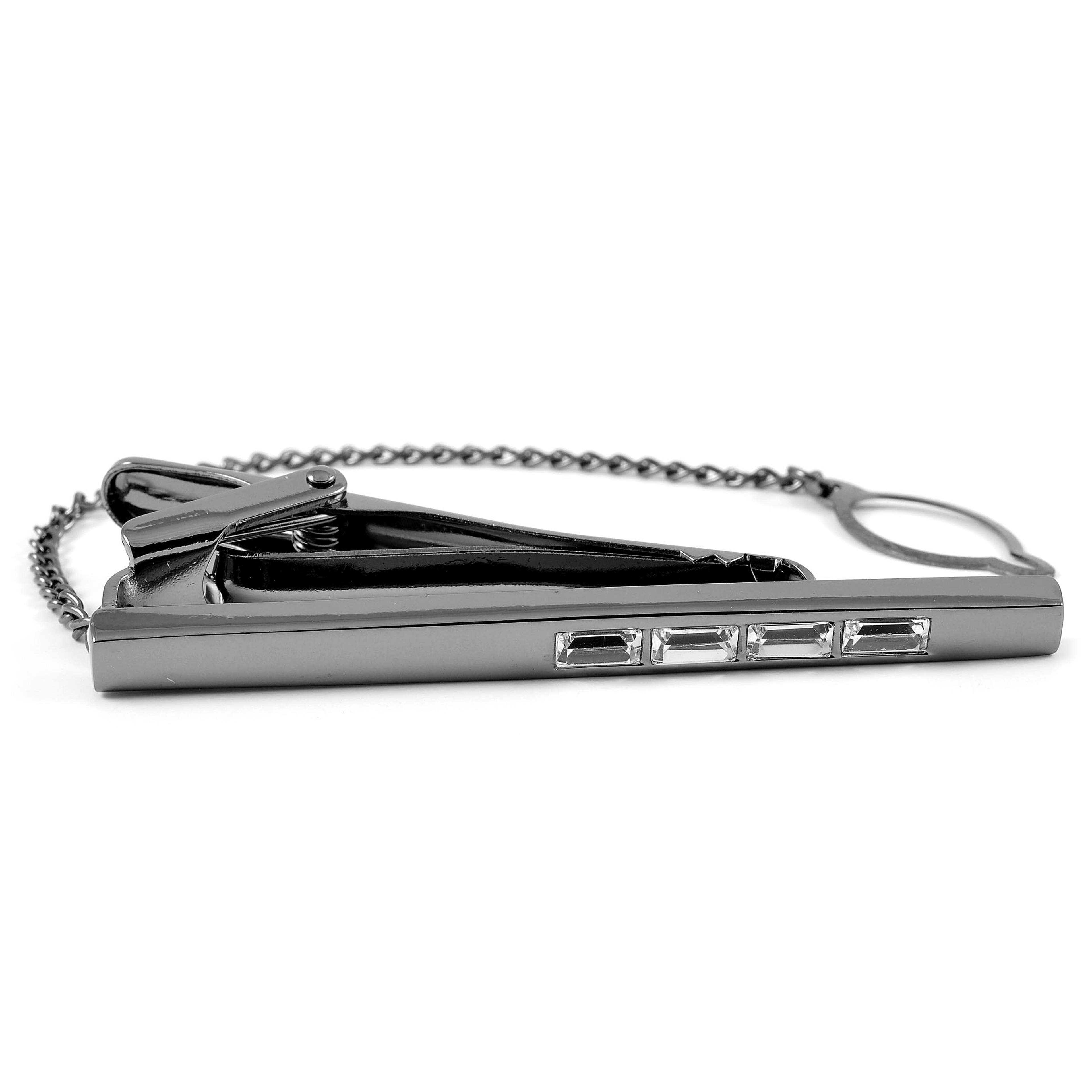Gunmetal Tie Clip With Chain