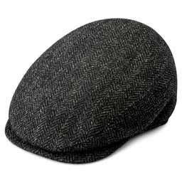 Fido | Gunmetal, Black & White Patterned Wool Flat Cap