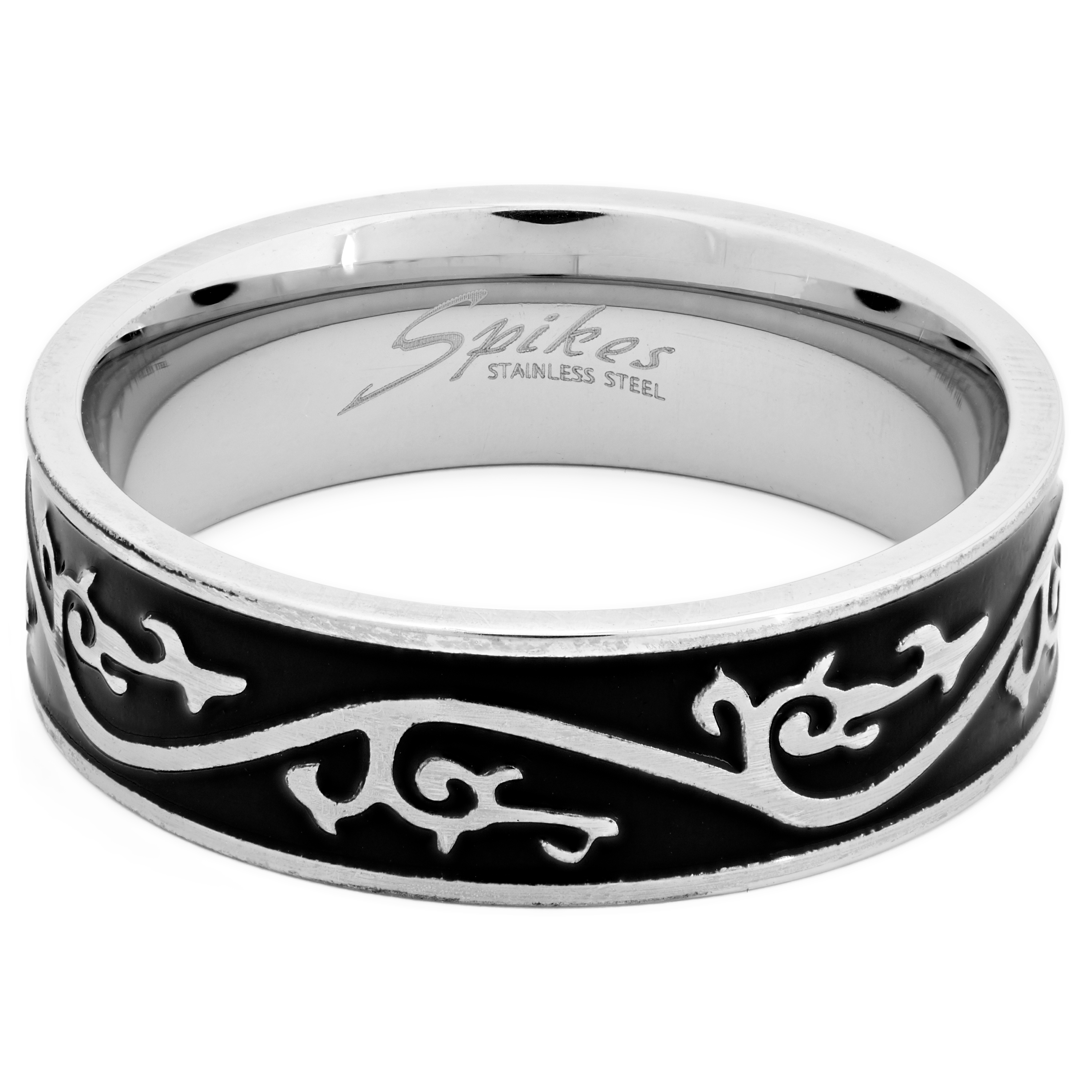 Zwarte Stalen Ring met Rolpatroon - 2