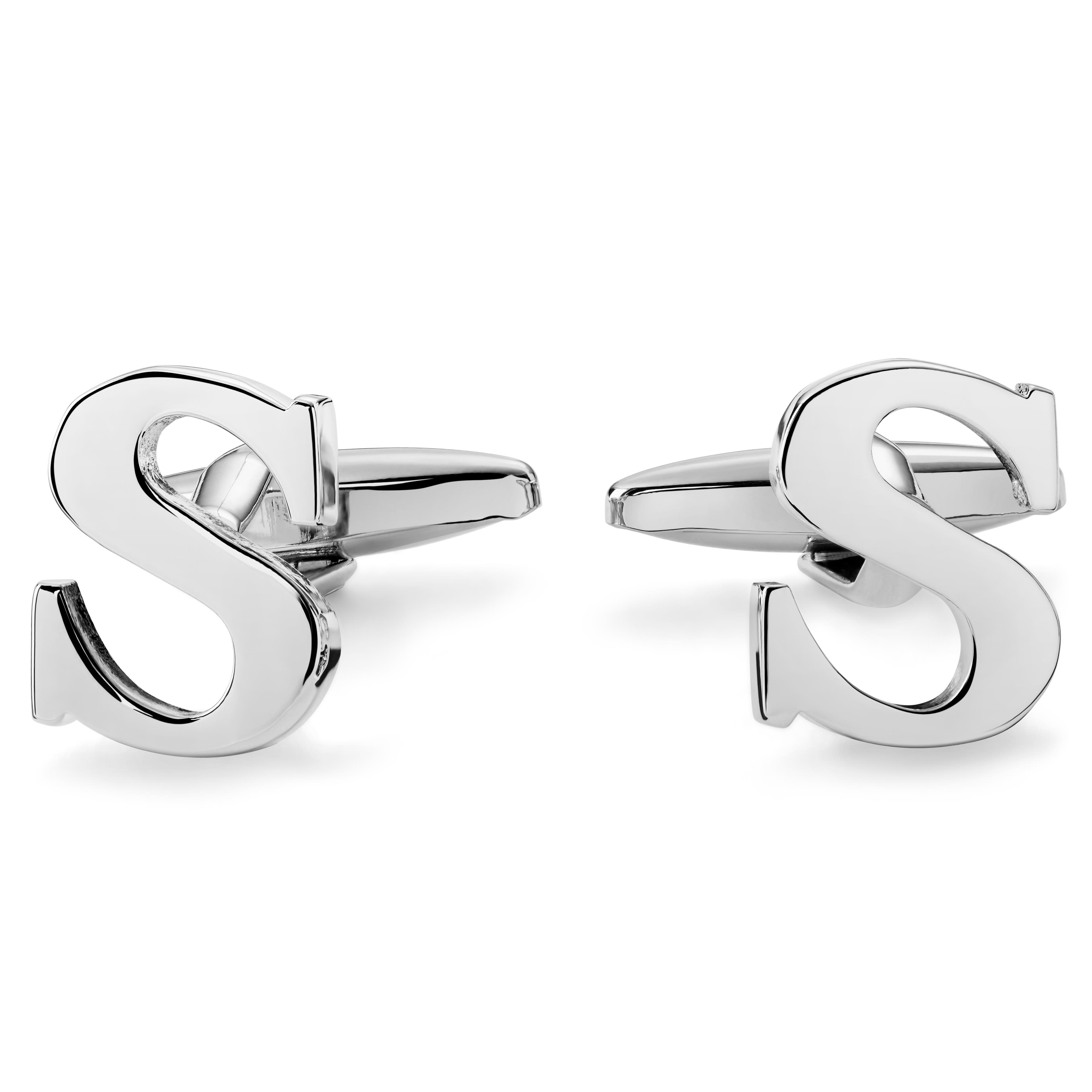 Silver-Tone Letter S Initial Cufflinks