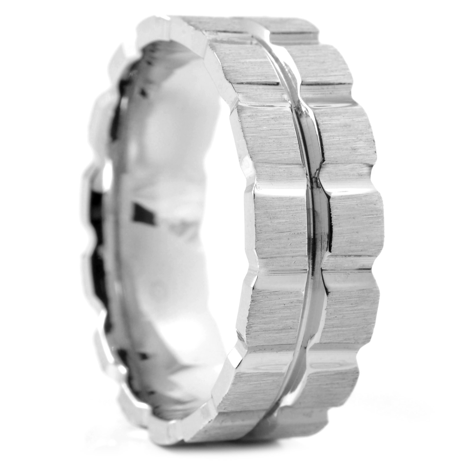 Ruw Geborstelde Stalen Ring met motief van Vierkanten - 1