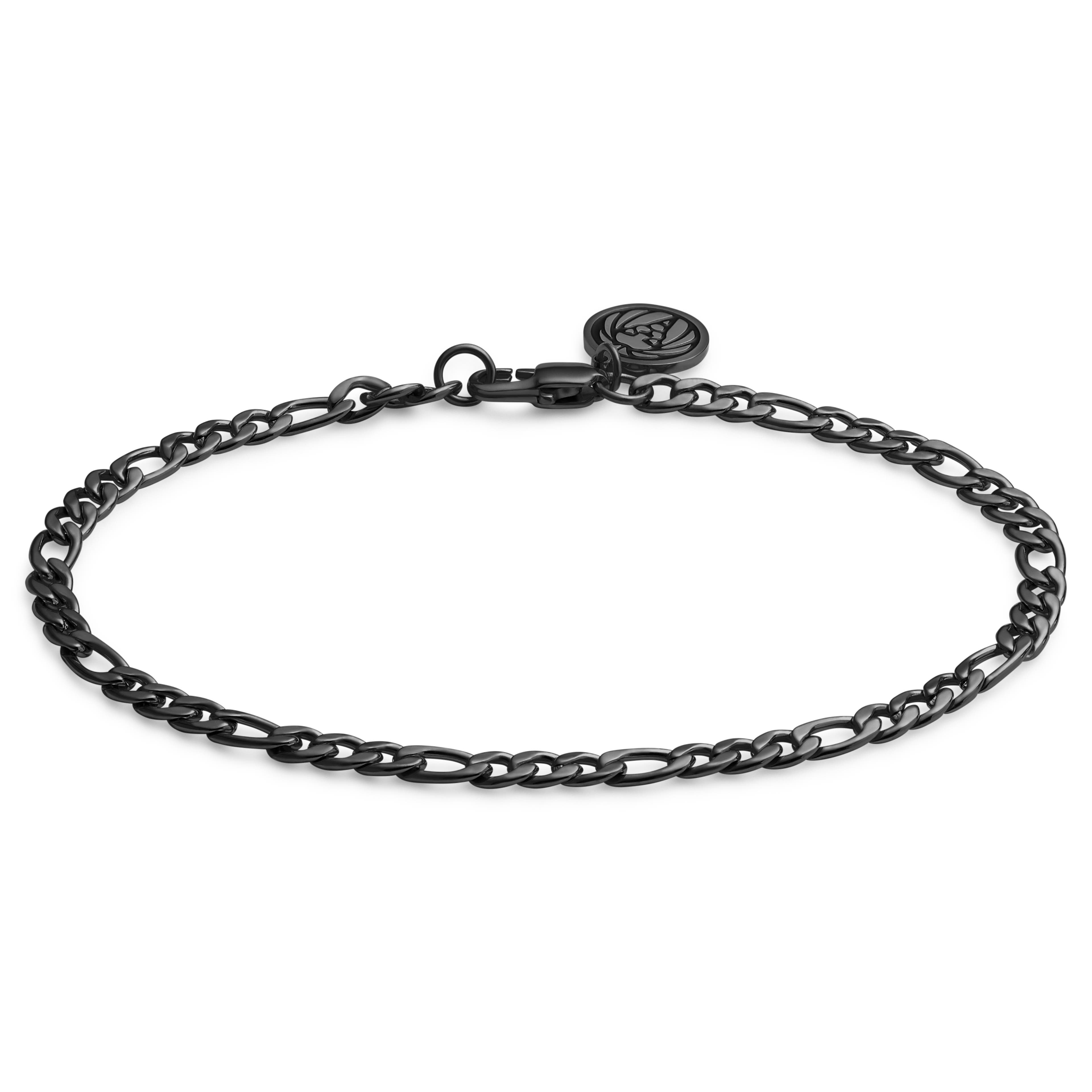 Essentials | 1/5" (4 mm) Gunmetal Black Figaro Chain Bracelet