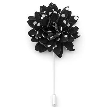 Black With White Polka Dots Flower Lapel Pin