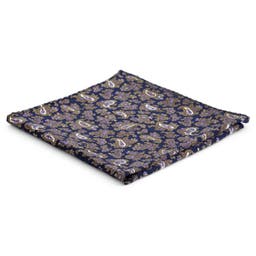 Копринена кърпичка за сако в кафяво и лилаво с пейсли мотиви