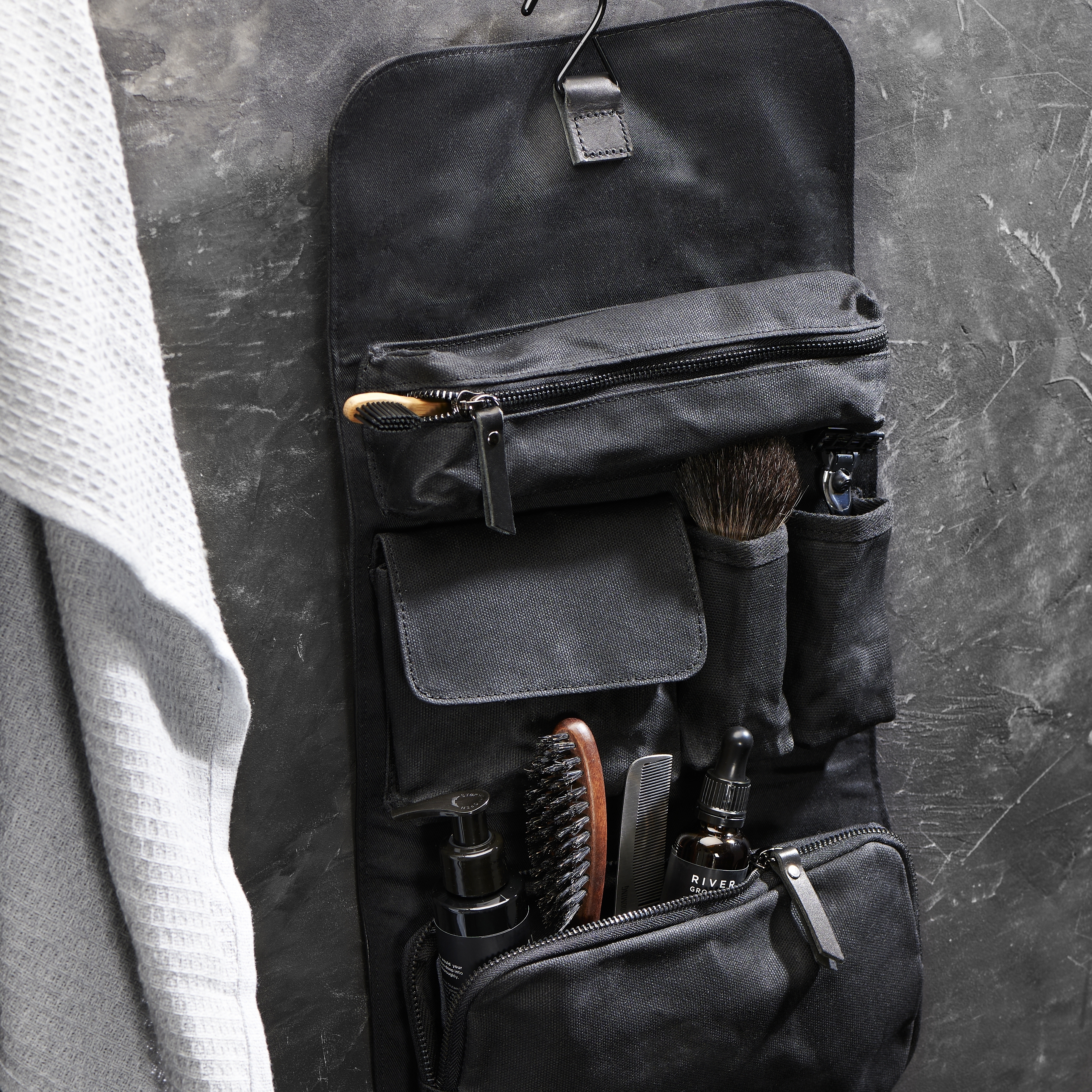 Coffret-cadeau organisateur de voyage de luxe | Cuir noir et toile - 5