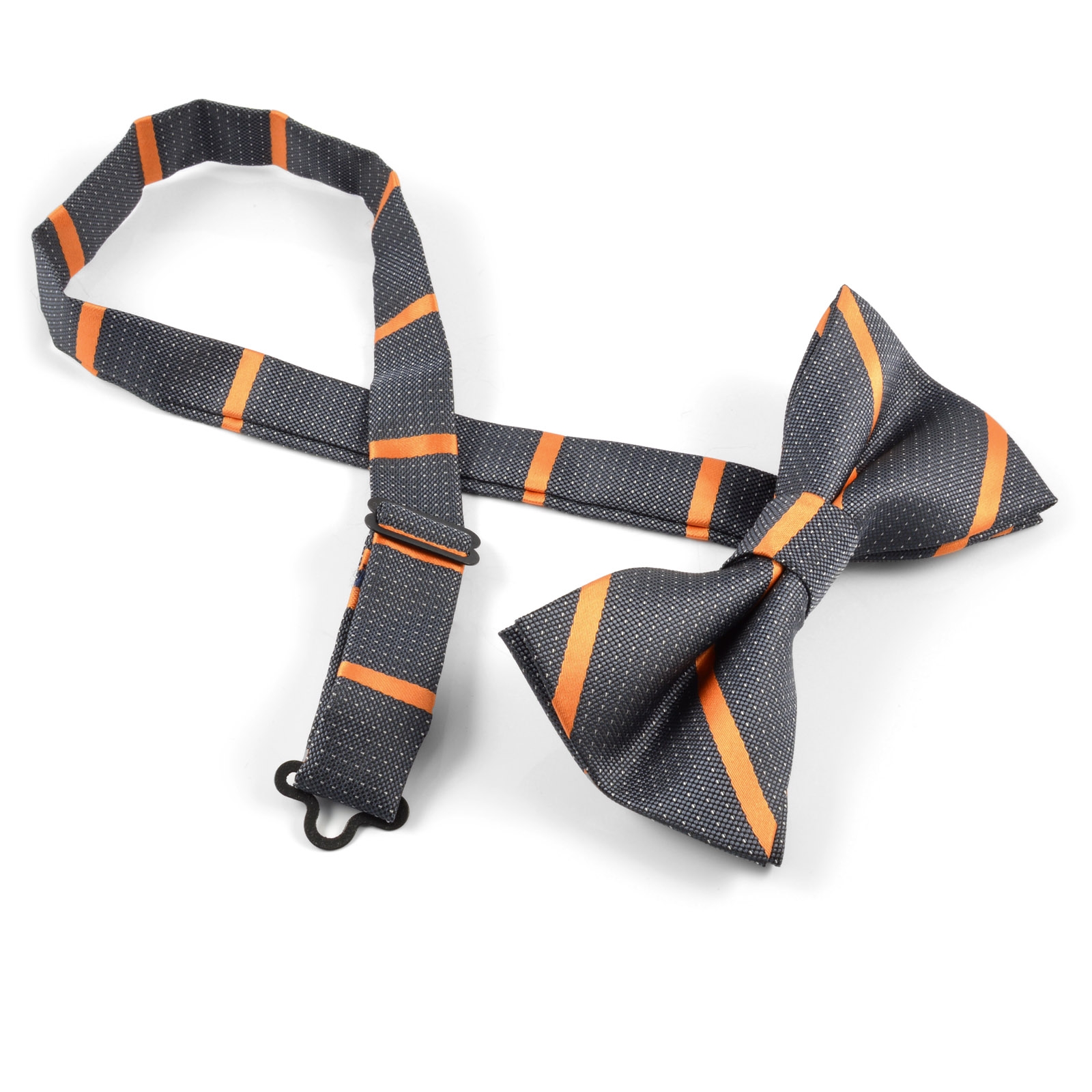 Striped Dark & True Orange Pre-Tied Bow Tie - 2