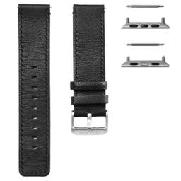 Schwarzes Leder Uhrenarmband mit Apple Watch Adapter in Silber (42 / 44mm)