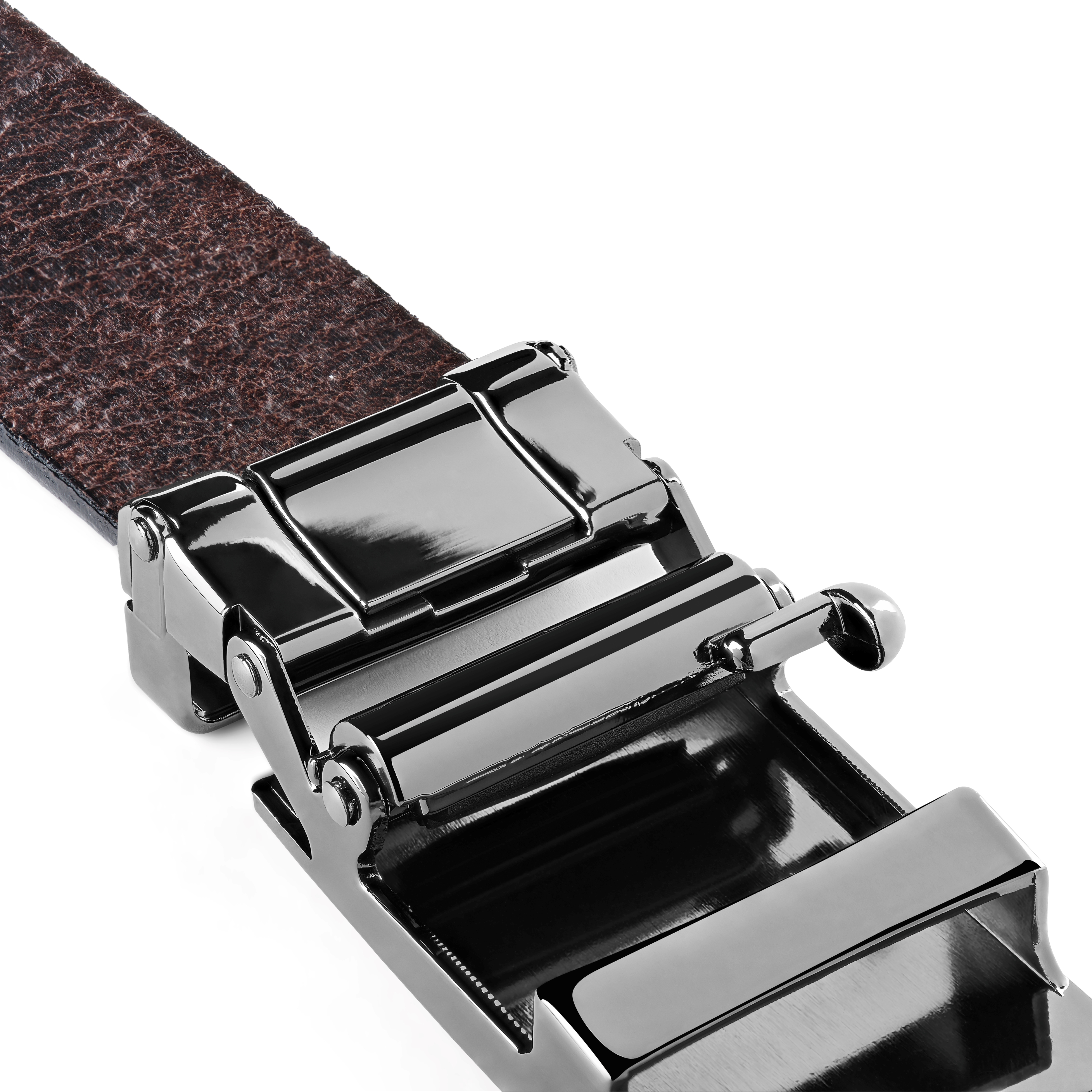 Σκούρο Καφέ Full Grain Δερμάτινη Ζώνη Auto Lock - 4