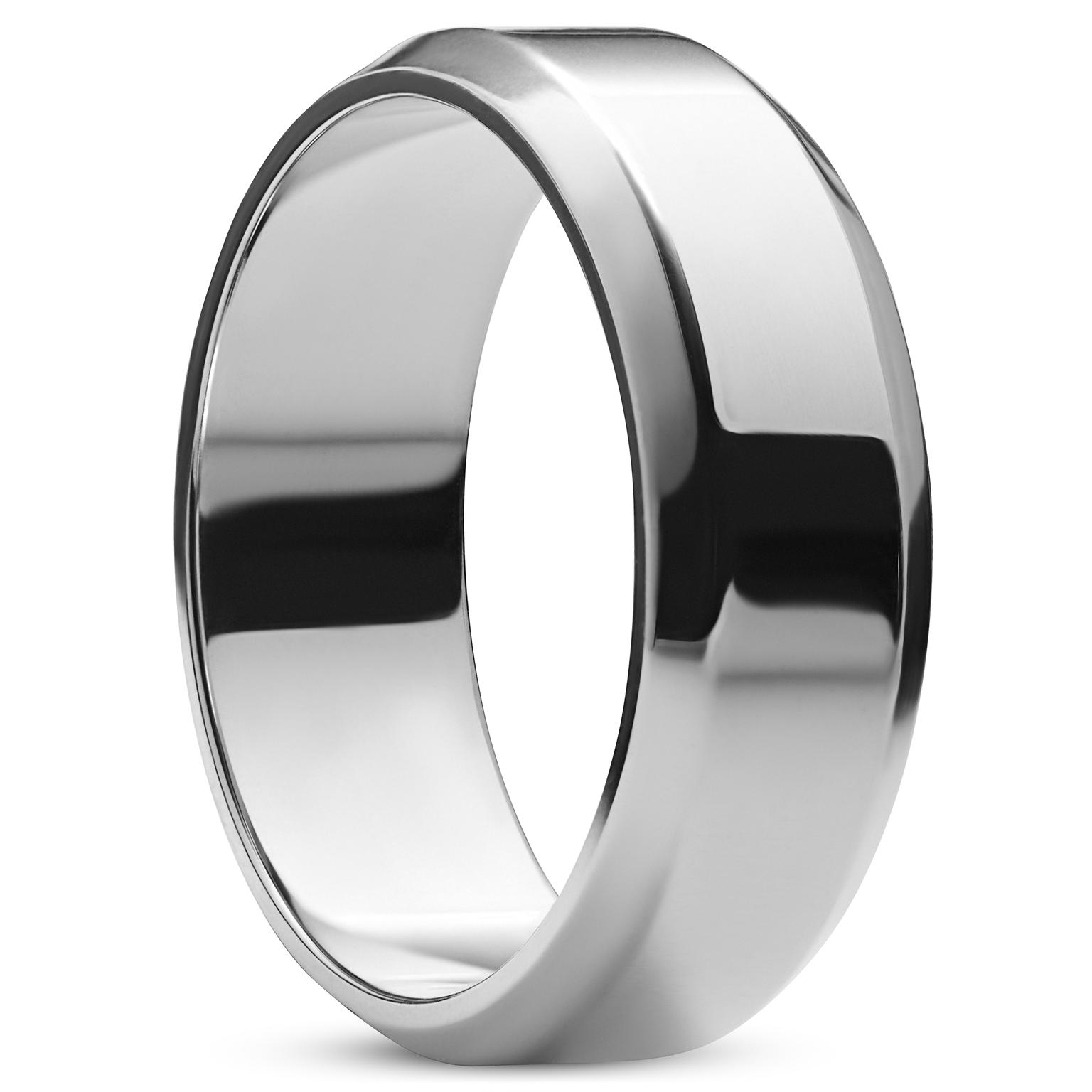 Ferrum | 8 mm Polished Silver-tone Stainless Steel Bevelled Edge Ring Ferrum | 8 mm Polished Silver-tone Stainless Steel Bevelled Edge Ring