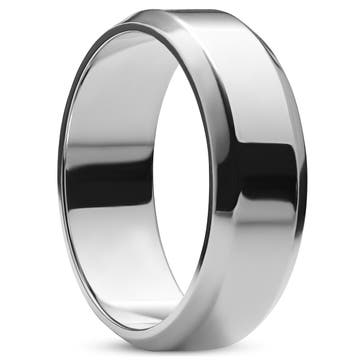 Ferrum | 8 mm Sølvtonet Polert Ring i Rustfritt Stål med Skråkant