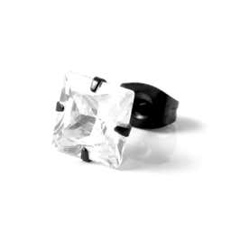 6 mm Square Zirconia & Black Stainless Steel Stud Earring