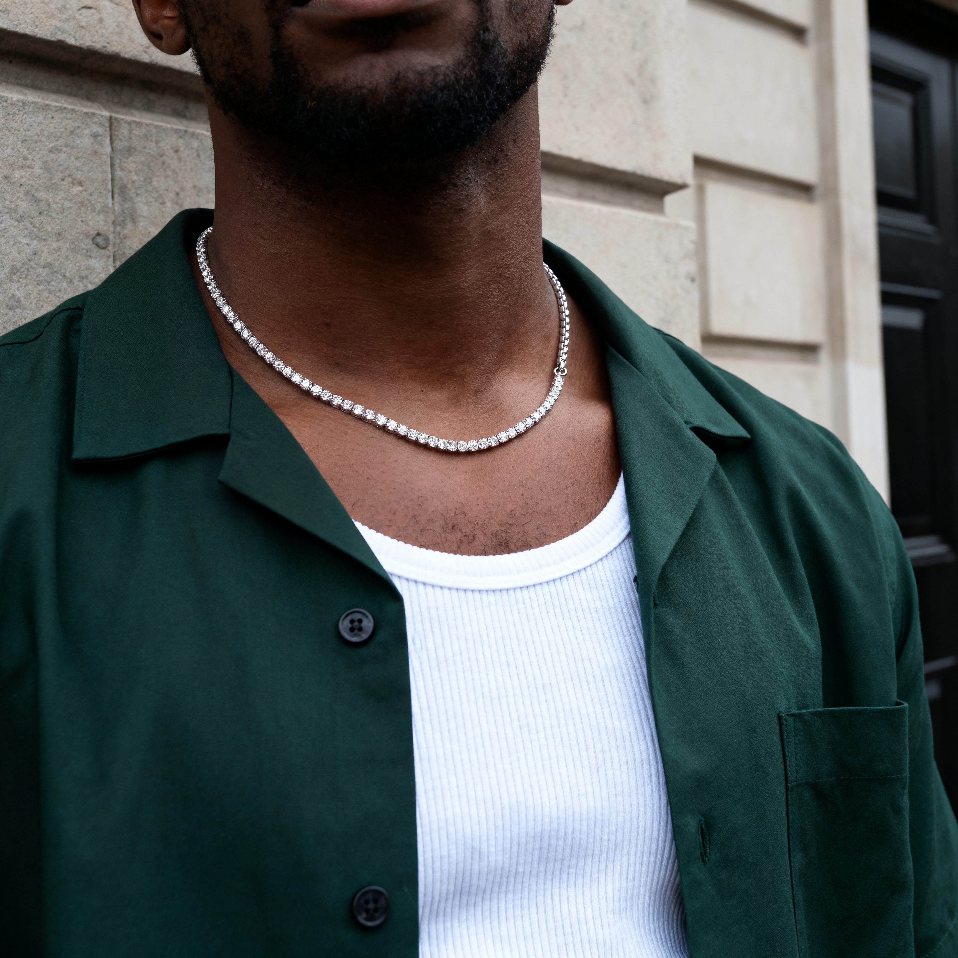 Amager | Collar de cadena de acero inoxidable plateado con circonitas - 3
