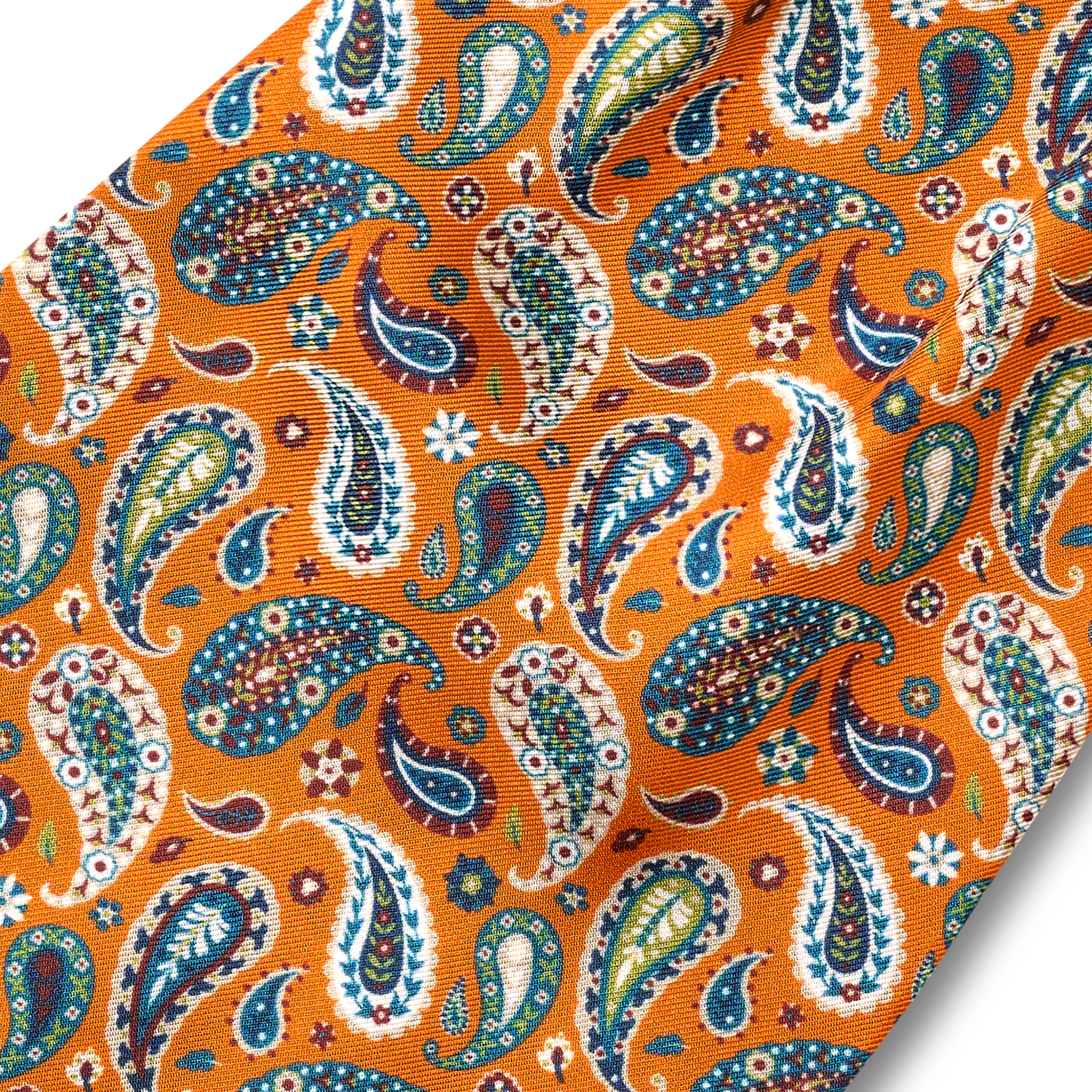 Virtuо | Копринена аскот вратовръзка с пейсли мотиви в цвят мандарина - 3