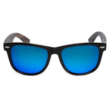 Gafas de sol polarizadas madera de ébano negro y azul