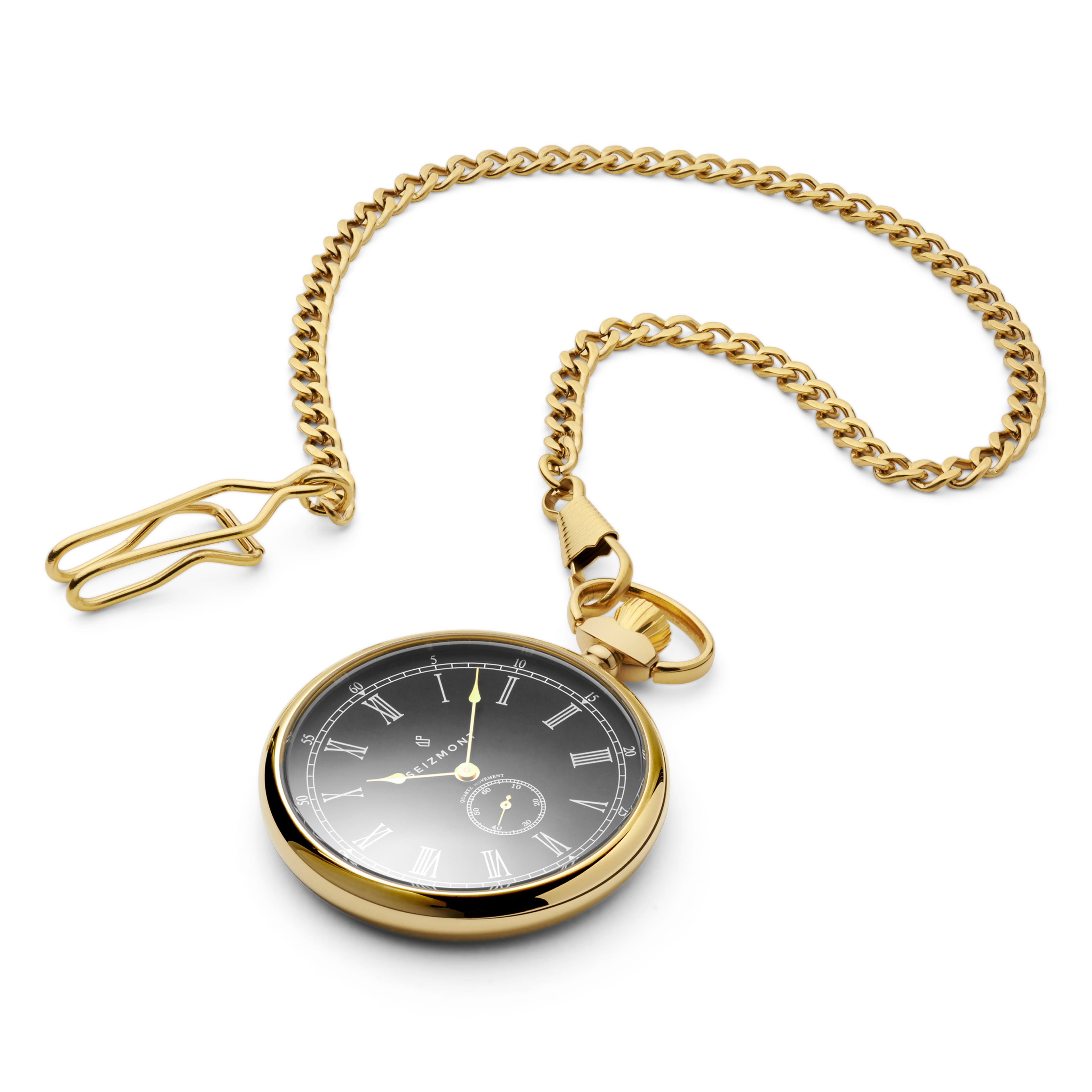 Time Keeper | Gold-Tone Steel Pocket Watch WIth Black Dial | In stock! | Seizmont