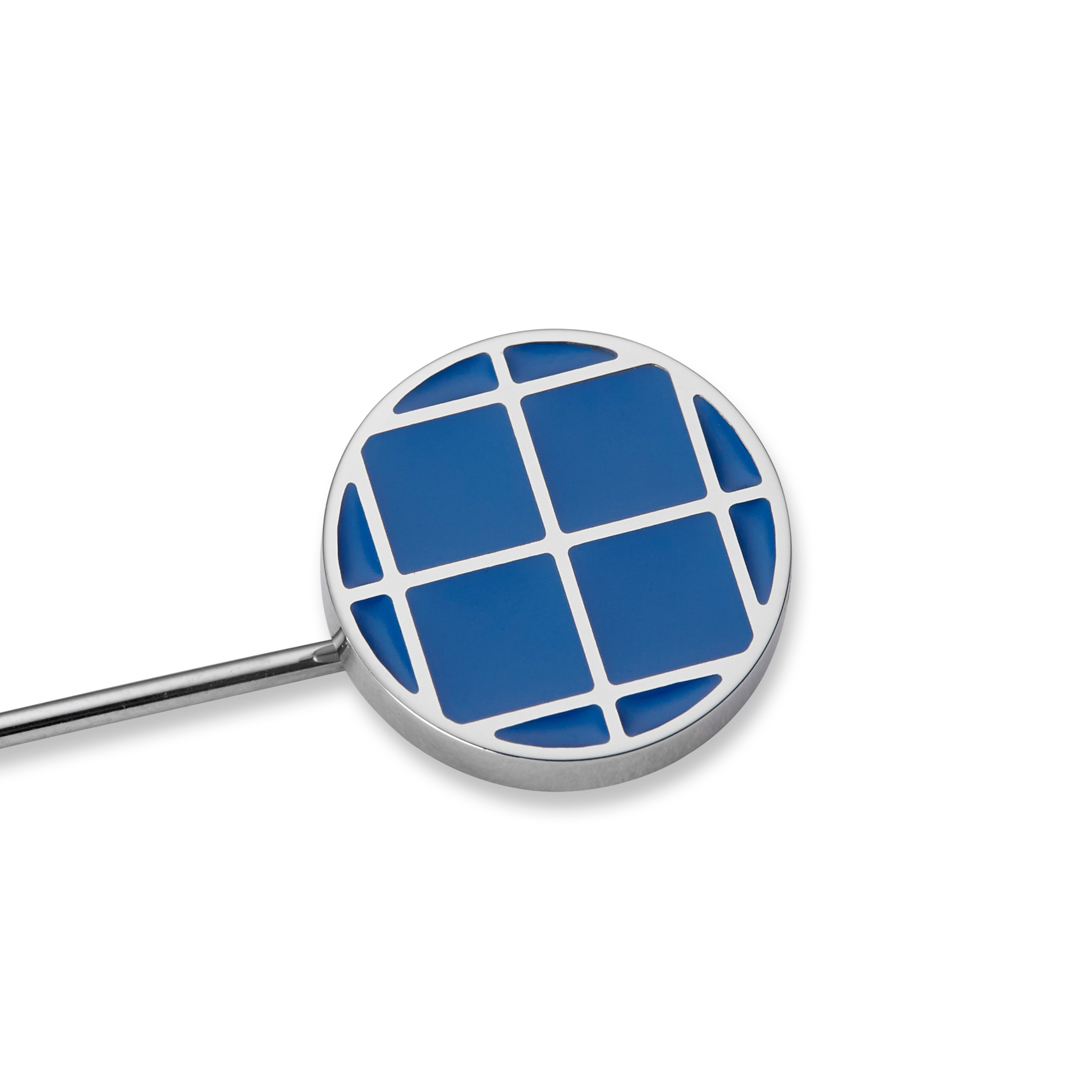 Geo Remix | Silver-Tone Cobalt Blue & White Patterned Lapel Pin - 2