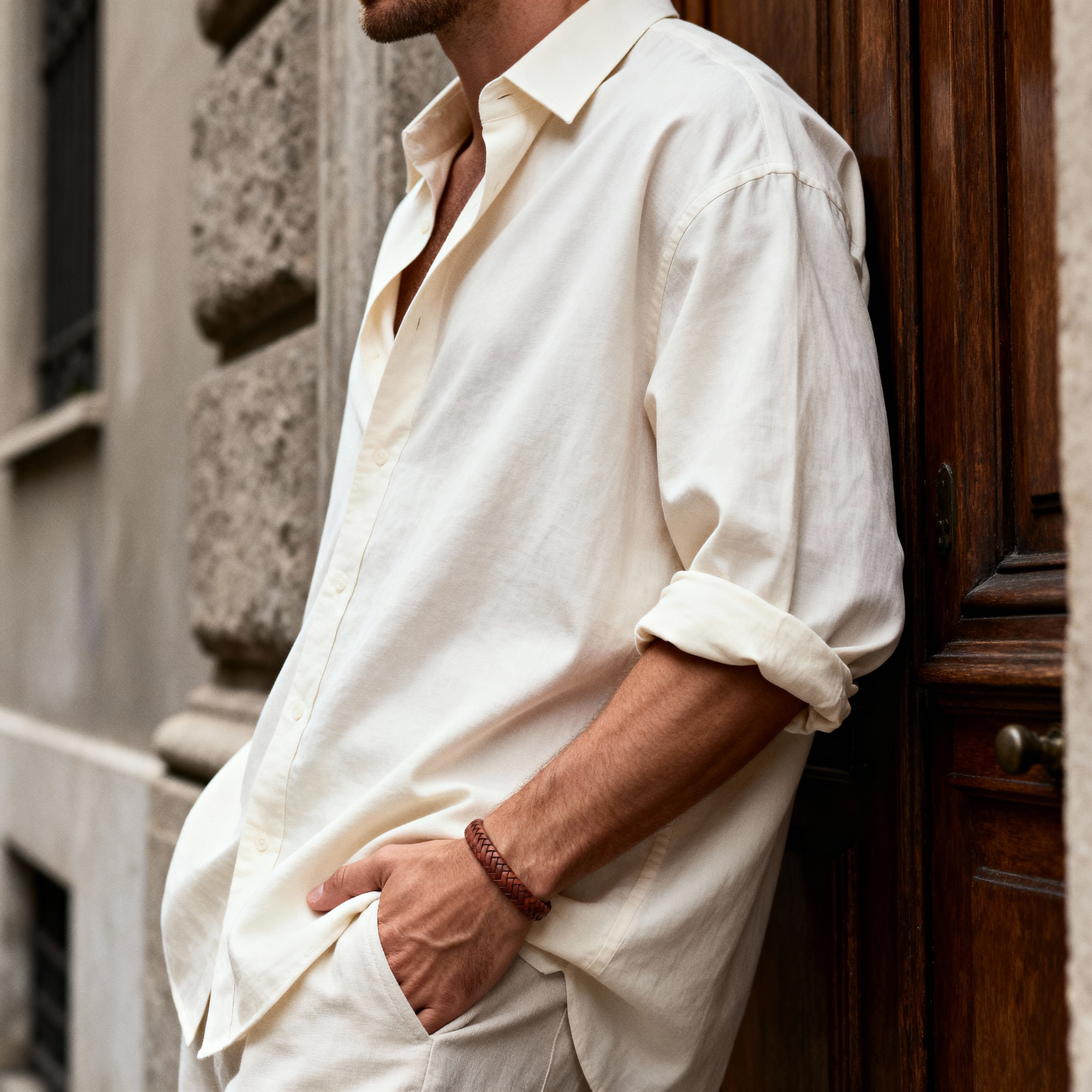 Brunt Flettet Læder Armbånd - 3