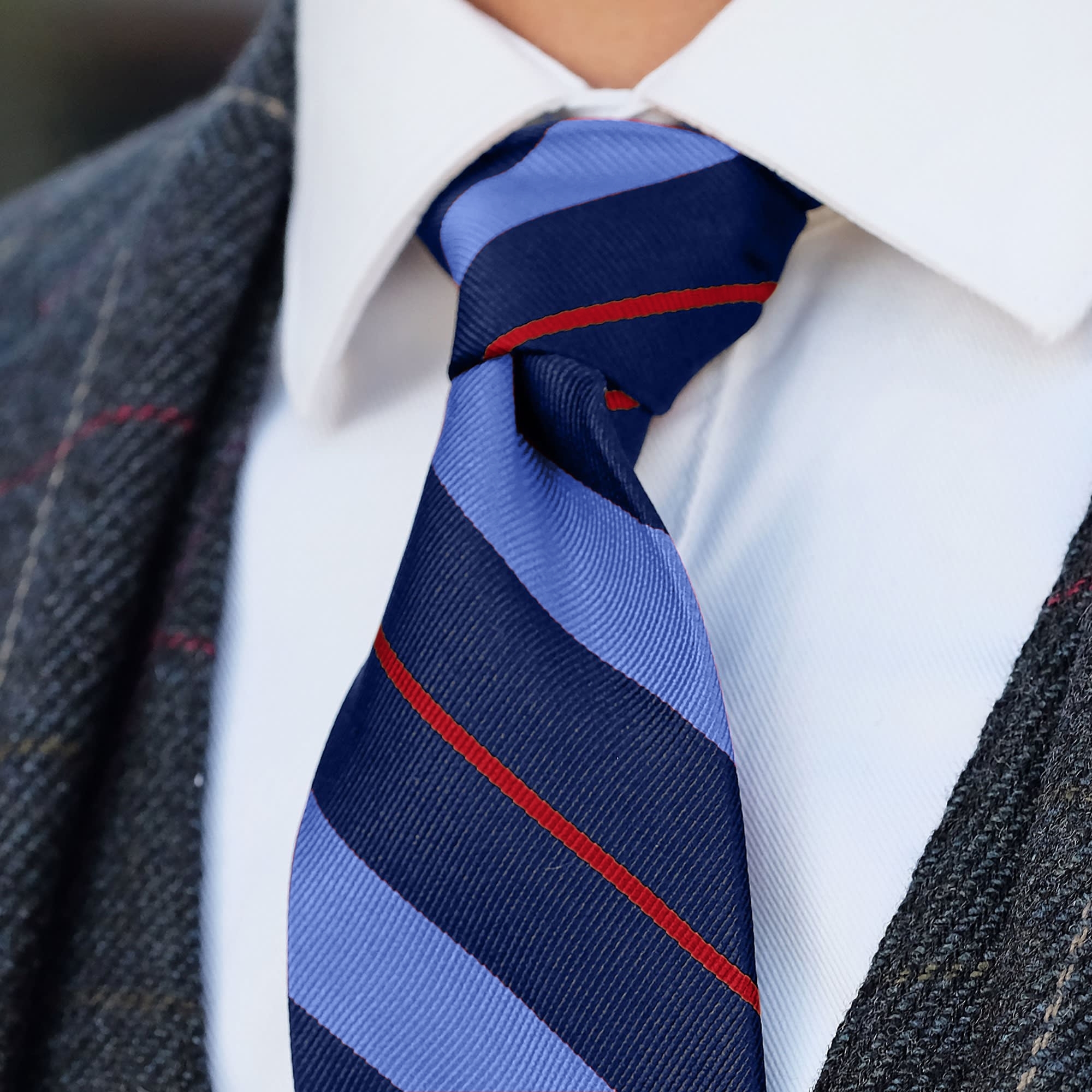 Wide Navy, Light Blue & Red Striped Silk Tie