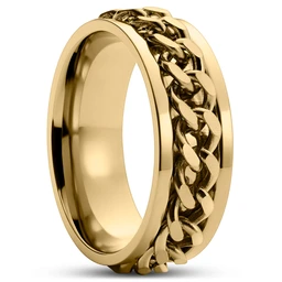Sentio | Anillo de acero inoxidable con cadena barbada dorado