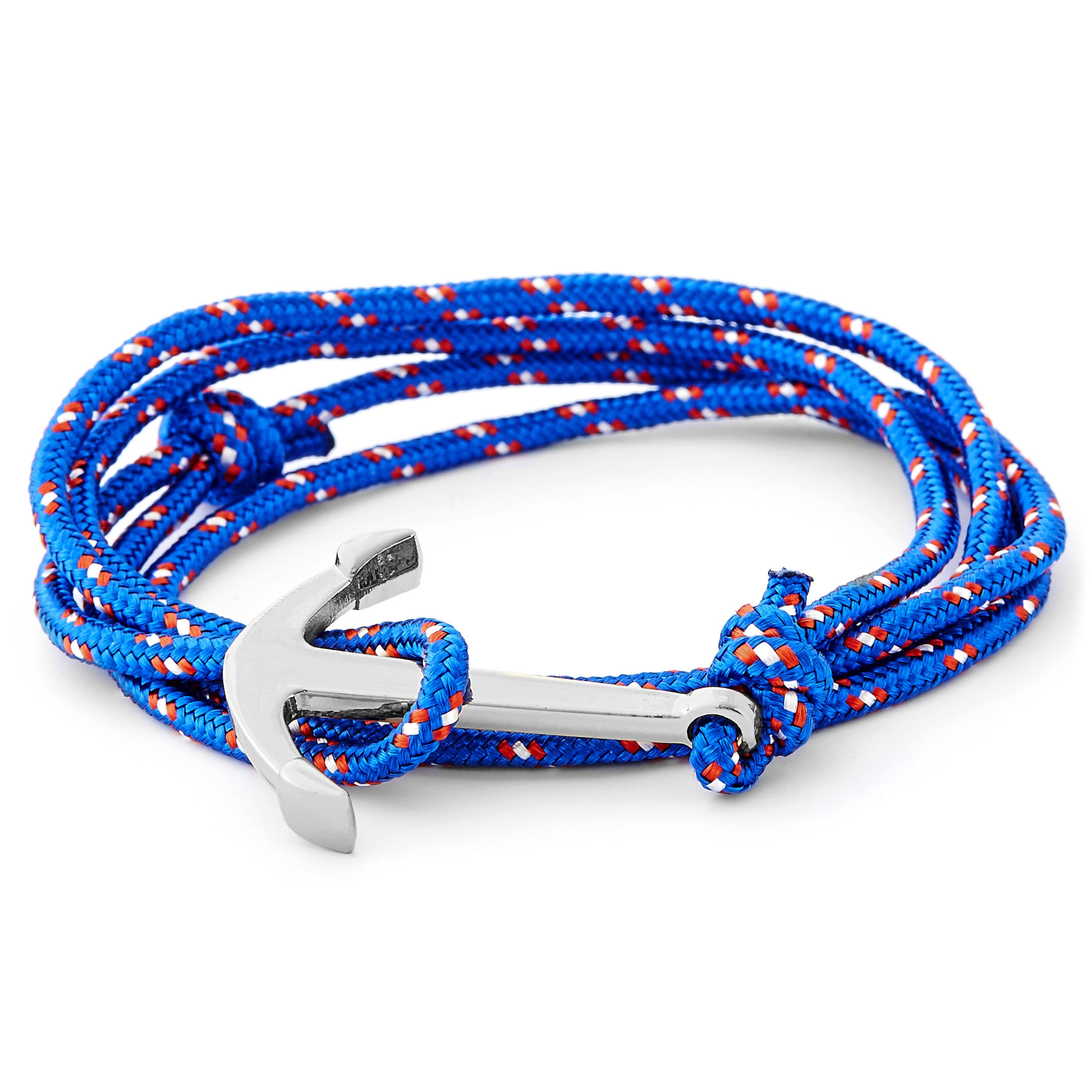 Le marin - bracelet bleu clair, rouge et blanc à pendentif argenté 